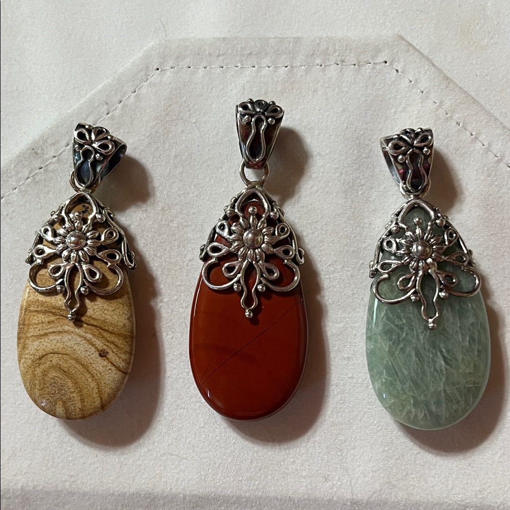 Artisan Silver Necklace Set With Natural Stones